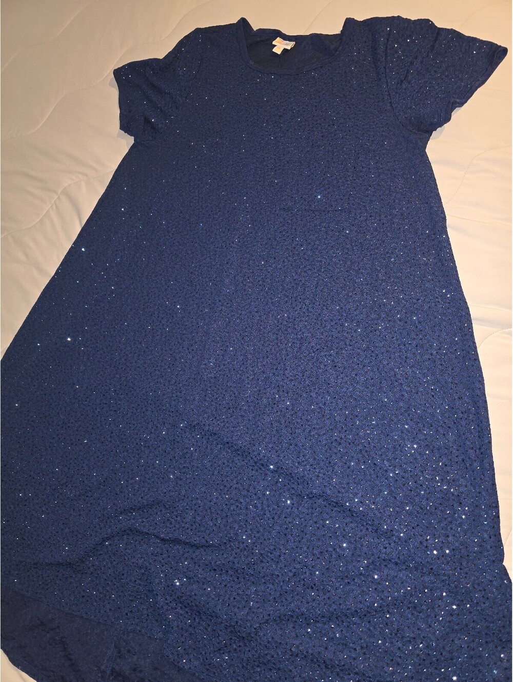 LULAROE, WOMENS, STRETCHY, SHORT SLEEVE, HI-LOW, SEQUINS DRESS, Navy.   3XL